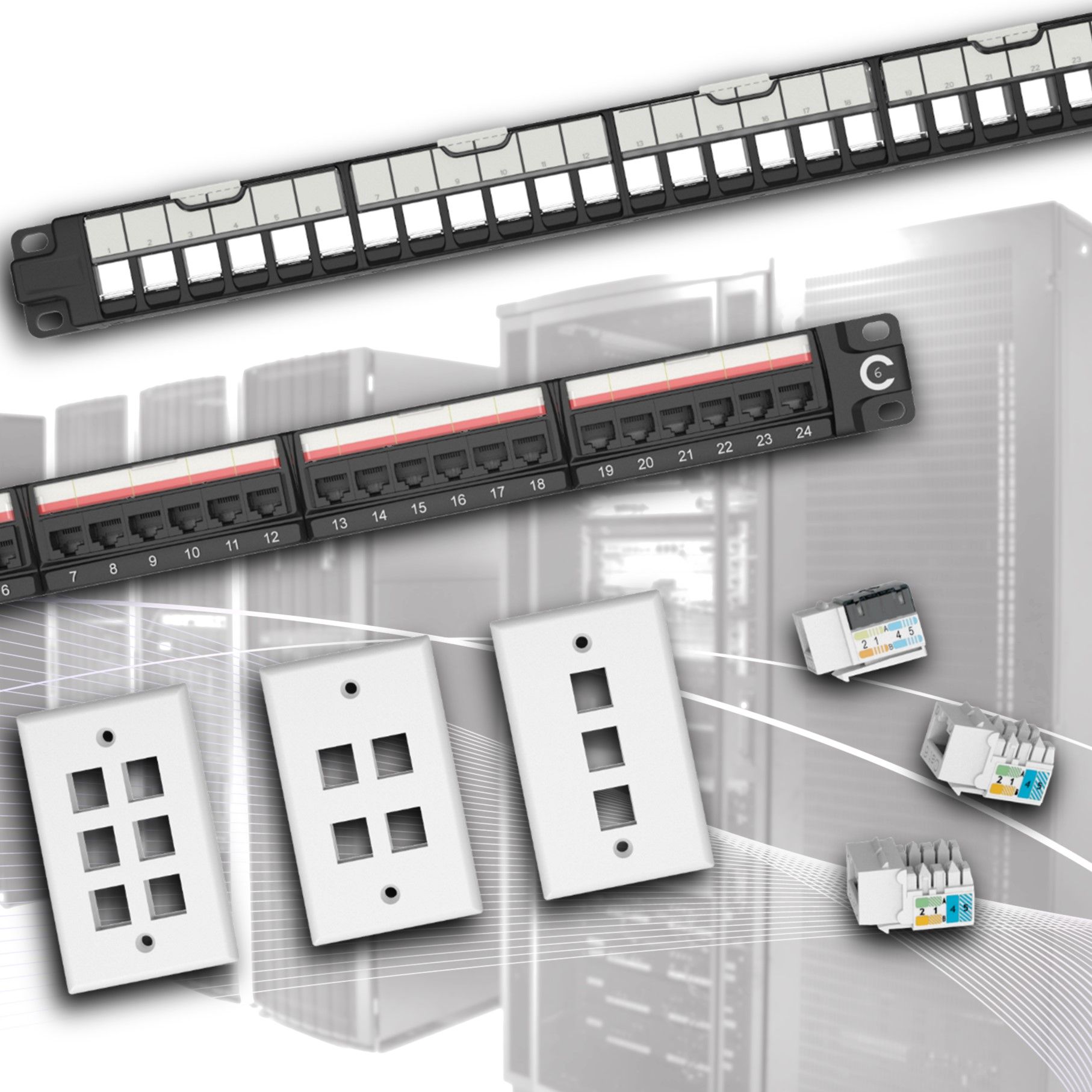 Gniazdo keystone i panel patchowy mogą być używane w budynkach komercyjnych do przesyłu danych